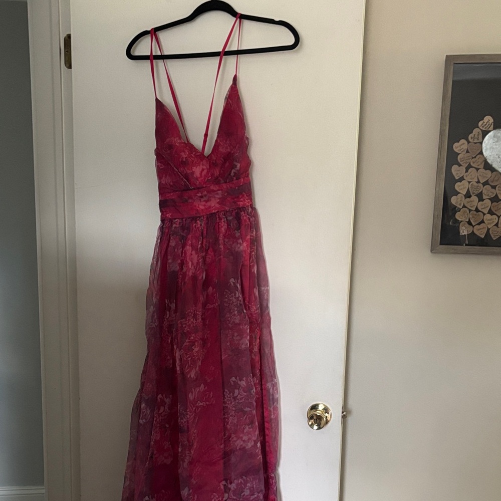 Lulu's Vibrant Red Floral Dress - Picture 1 of 5